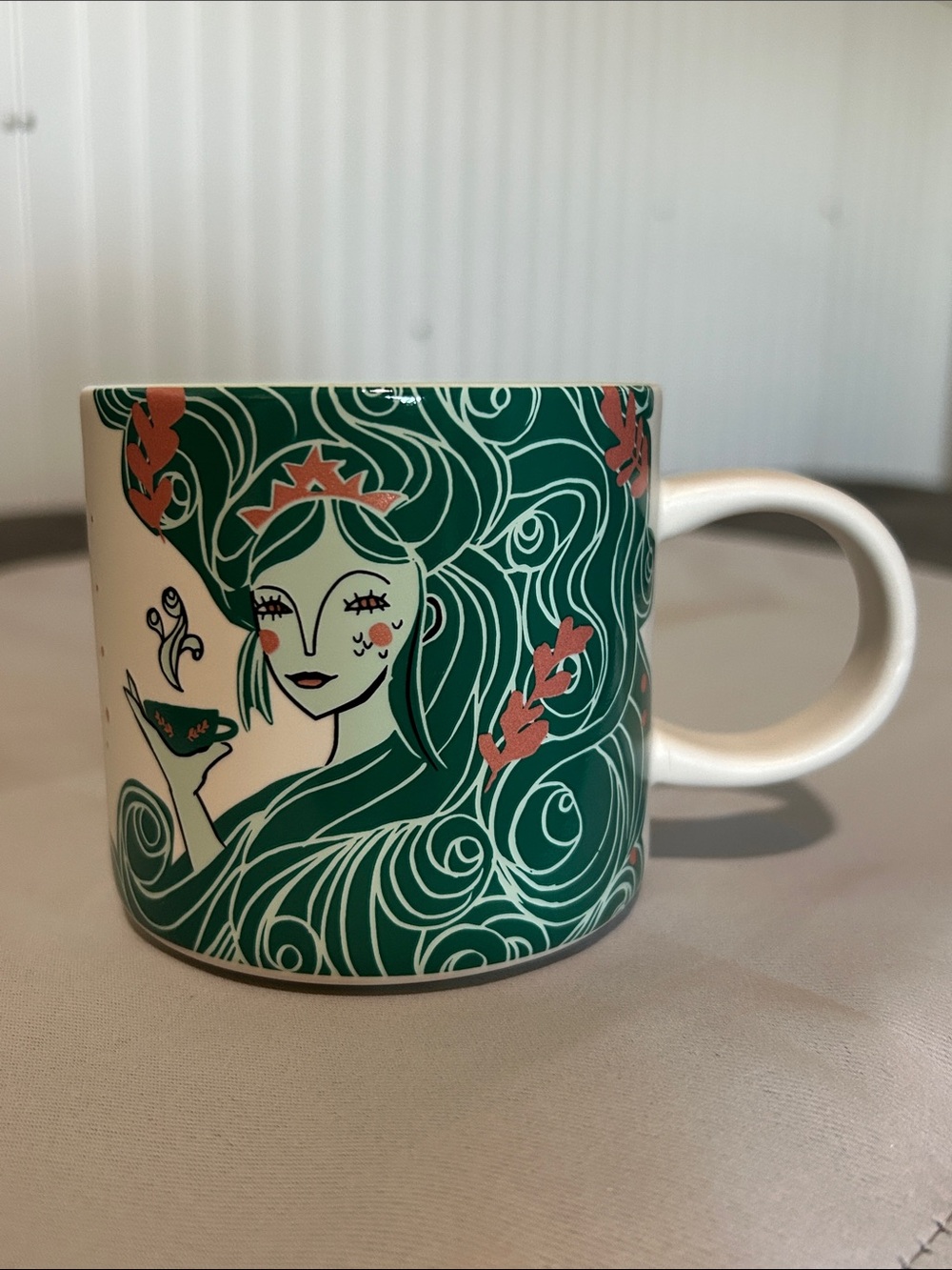 Starbucks White Ceramic Logo Mug w/ beautiful teal & rose gold accent mermaid - Picture 6 of 10